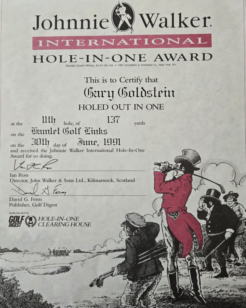 (Gary Goldstein’s Golden Memories) Johnnie Walker International – HOLE-IN ONE-AWARD