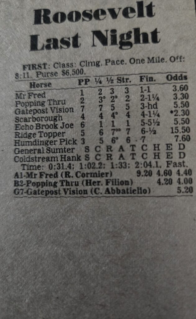 Roosevelt Last Night (Gary Goldstein’s Harness Horse Racing Memories)