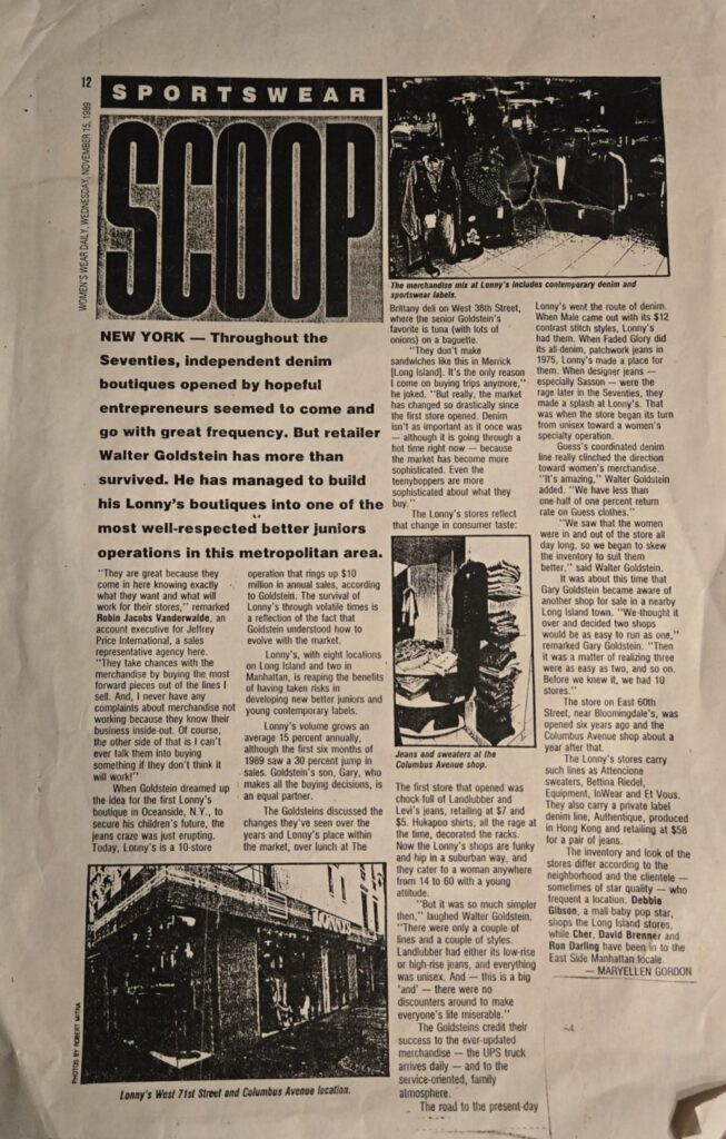 Media Coverage Full Article About Lonnys (Gary Goldstein’s Retail Store)– Women Clothing